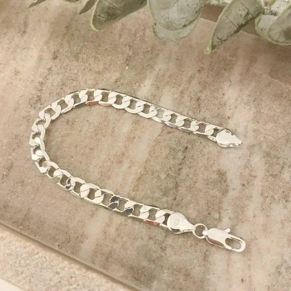 925 Sterling Silver Flat Curb Chain Bracelet 6 MM Dainty Chain Link Bracelet - Picture 5 of 6